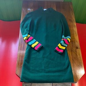 Piccalino Of Gino Paola Green Dress with Colorful Striped Sleeves